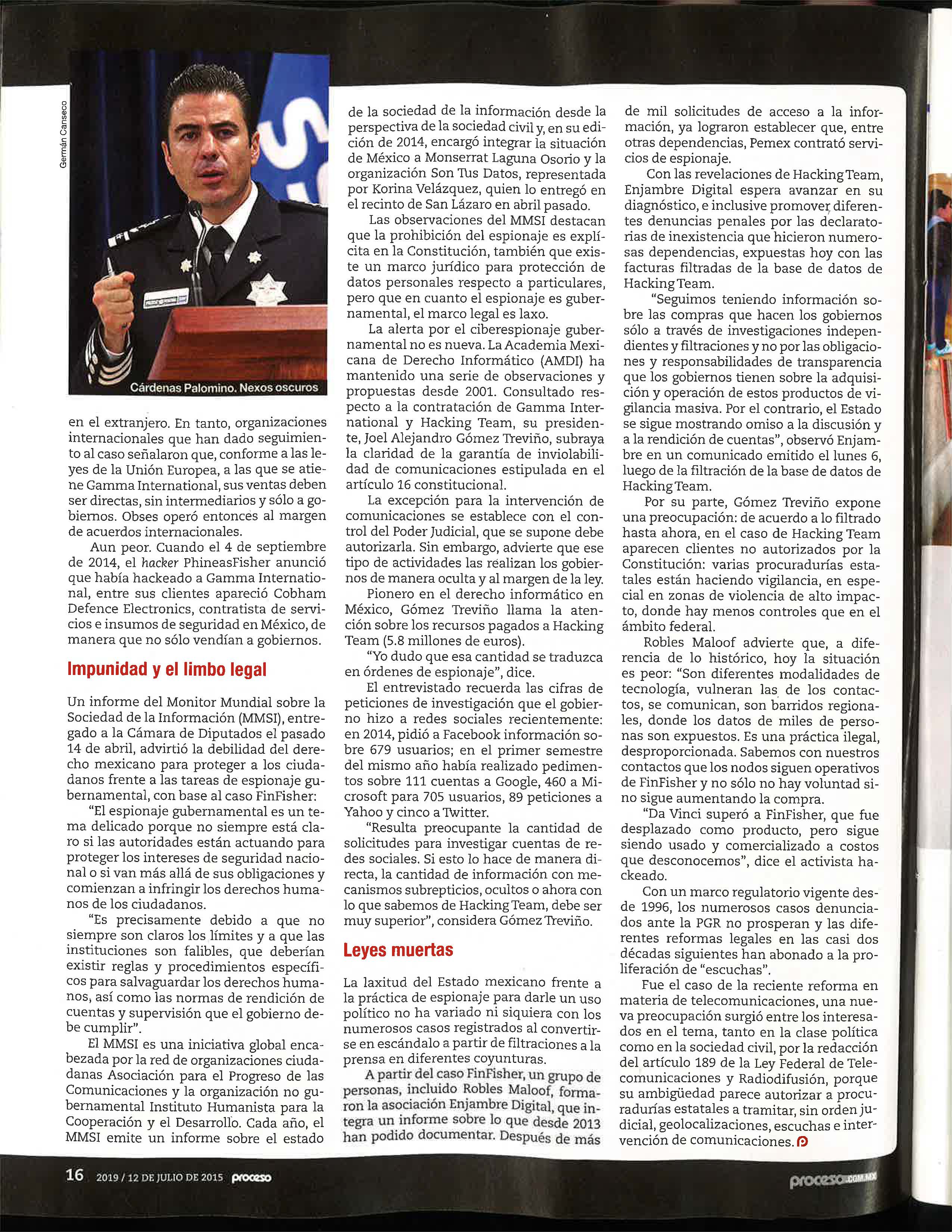 Revista Proceso, Espionaje p16